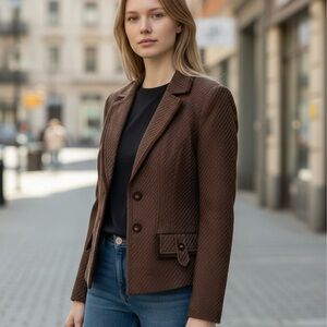 Andre Badi Brown Textured Blazer Size Small Twill Academia Work Career Wear